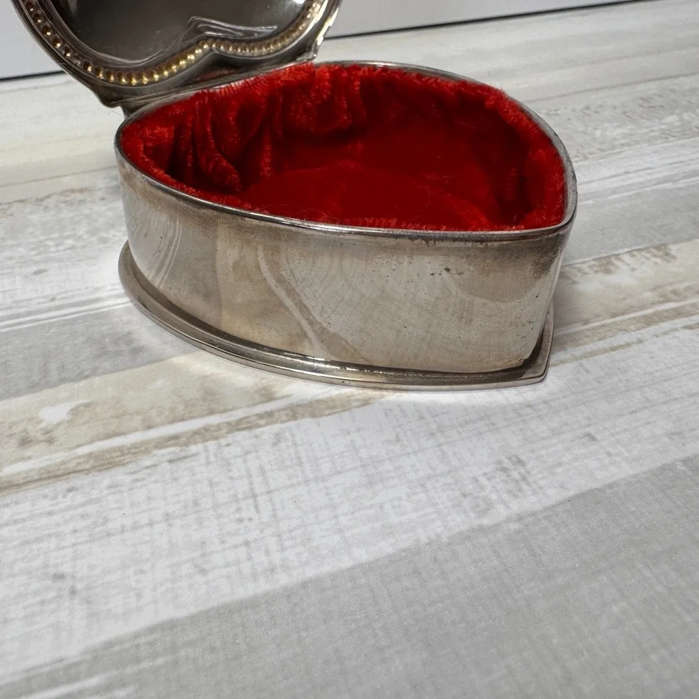 Vintage Silver Plate Heart-Shaped Velvet-Lined Trinket Box